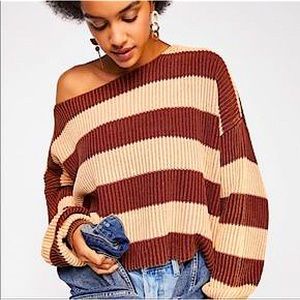 Free People Brown and Tan Striped Sweater